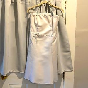 White Jessica McClintock dress with custom ribbon